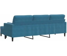 Trivietė sofa su pakoja, mėlynos spalvos, 210cm, aksomas