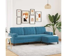 Trivietė sofa su pakoja, mėlynos spalvos, 210cm, aksomas