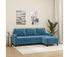 Trivietė sofa su pakoja, mėlynos spalvos, 180cm, aksomas