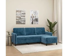 Trivietė sofa su pakoja, mėlynos spalvos, 180cm, aksomas