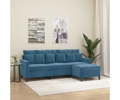 Trivietė sofa su pakoja, mėlynos spalvos, 180cm, aksomas