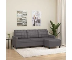 Trivietė sofa su pakoja, pilkos spalvos, 180cm, dirbtinė oda