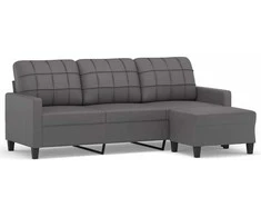 Trivietė sofa su pakoja, pilkos spalvos, 180cm, dirbtinė oda