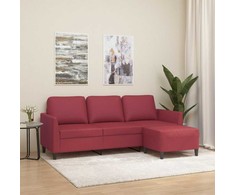 Trivietė sofa su pakoja, raudonojo vyno, 180cm, dirbtinė oda