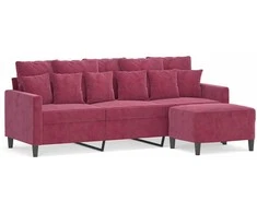 Trivietė sofa su pakoja, raudonojo vyno spalvos, 180cm, aksomas