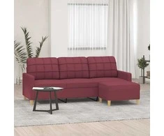 Trivietė sofa su pakoja, raudonojo vyno spalvos, 180cm, audinys