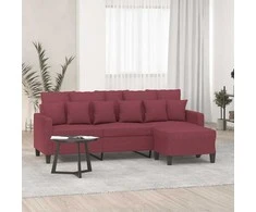 Trivietė sofa su pakoja, raudonojo vyno spalvos, 180cm, audinys