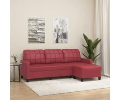 Trivietė sofa su pakoja, raudonojo vyno, 180cm, dirbtinė oda