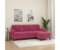 Trivietė sofa su pakoja, raudonojo vyno spalvos, 180cm, aksomas