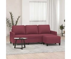 Trivietė sofa su pakoja, raudonojo vyno spalvos, 180cm, audinys