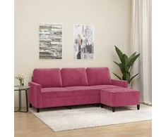 Trivietė sofa su pakoja, raudonojo vyno spalvos, 180cm, aksomas