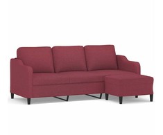 Trivietė sofa su pakoja, raudonojo vyno spalvos, 180cm, audinys