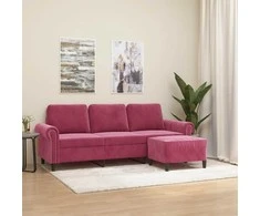 Trivietė sofa su pakoja, raudonojo vyno spalvos, 180cm, aksomas