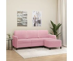 Trivietė sofa su pakoja, rožinės spalvos, 180cm, aksomas
