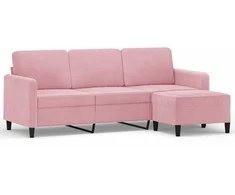 Trivietė sofa su pakoja, rožinės spalvos, 180cm, aksomas