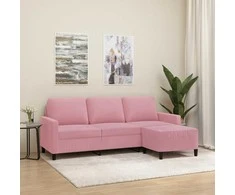 Trivietė sofa su pakoja, rožinės spalvos, 180cm, aksomas