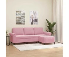 Trivietė sofa su pakoja, rožinės spalvos, 180cm, aksomas