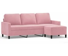 Trivietė sofa su pakoja, rožinės spalvos, 180cm, aksomas