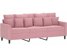 Trivietė sofa su pakoja, rožinės spalvos, 180cm, aksomas