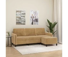 Trivietė sofa su pakoja, rudos spalvos, 180cm, aksomas