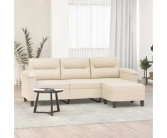 Trivietė sofa su pakoja, smėlio, 180cm, mikropluošto audinys