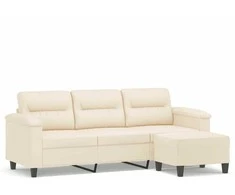Trivietė sofa su pakoja, smėlio, 180cm, mikropluošto audinys