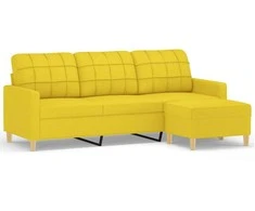 Trivietė sofa su pakoja, šviesiai geltona, 180cm, audinys