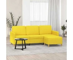 Trivietė sofa su pakoja, šviesiai geltona, 180cm, audinys