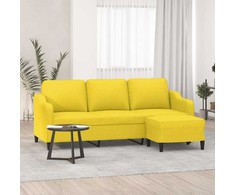Trivietė sofa su pakoja, šviesiai geltona, 180cm, audinys