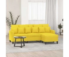Trivietė sofa su pakoja, šviesiai geltona, 180cm, audinys
