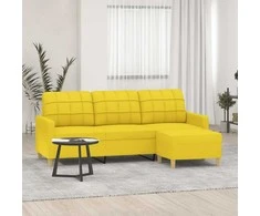 Trivietė sofa su pakoja, šviesiai geltona, 180cm, audinys