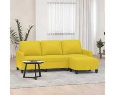 Trivietė sofa su pakoja, šviesiai geltona, 180cm, audinys