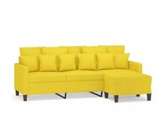 Trivietė sofa su pakoja, šviesiai geltona, 180cm, audinys