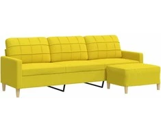 Trivietė sofa su pakoja, šviesiai geltona, 210cm, audinys
