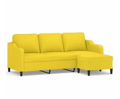 Trivietė sofa su pakoja, šviesiai geltona, 180cm, audinys