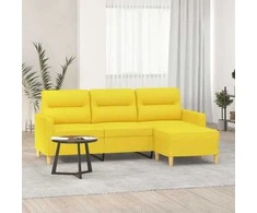 Trivietė sofa su pakoja, šviesiai geltona, 180cm, audinys