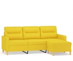 Trivietė sofa su pakoja, šviesiai geltona, 180cm, audinys