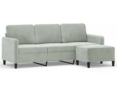Trivietė sofa su pakoja, šviesiai pilka, 180cm, aksomas