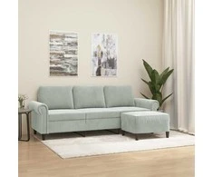 Trivietė sofa su pakoja, šviesiai pilka, 180cm, aksomas