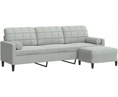 Trivietė sofa su pakoja, šviesiai pilka, 210cm, aksomas