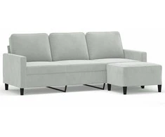 Trivietė sofa su pakoja, šviesiai pilka, 180cm, aksomas