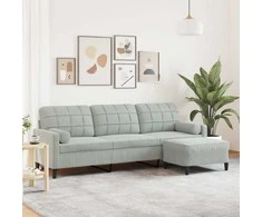 Trivietė sofa su pakoja, šviesiai pilka, 210cm, aksomas