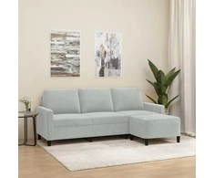 Trivietė sofa su pakoja, šviesiai pilka, 180cm, aksomas