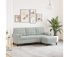 Trivietė sofa su pakoja, šviesiai pilka, 180cm, aksomas