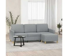 Trivietė sofa su pakoja, šviesiai pilka, 180cm, audinys