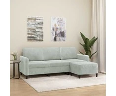 Trivietė sofa su pakoja, šviesiai pilka, 180cm, aksomas