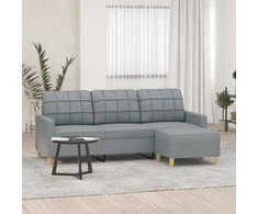 Trivietė sofa su pakoja, šviesiai pilka, 180cm, audinys