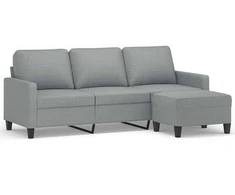 Trivietė sofa su pakoja, šviesiai pilka, 180cm, audinys