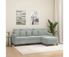 Trivietė sofa su pakoja, šviesiai pilka, 180cm, aksomas