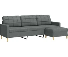 Trivietė sofa su pakoja, tamsiai pilkos spalvos, 210cm, audinys